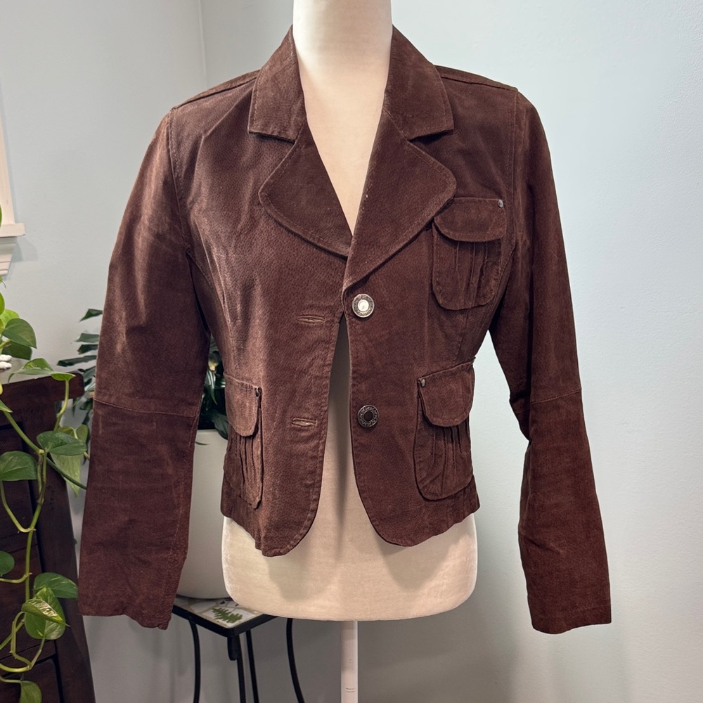 Marcelle Renee Elegant Brown Genuine Leather Women's Blazer 🤎